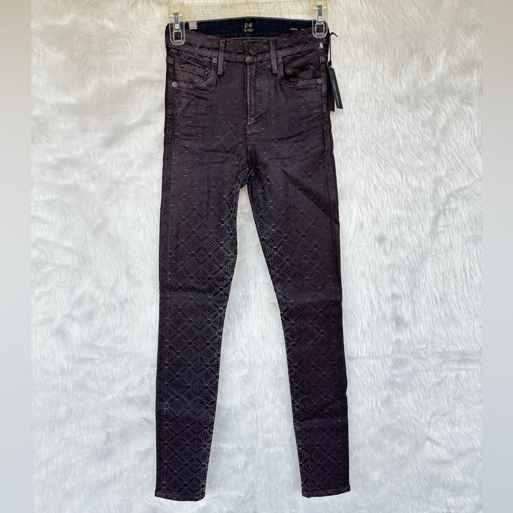 CITIZENS OF HUMANITY ROCKET HIGH RISE SKINNY LHASA RED DYED DENIM GEO PRINT 24